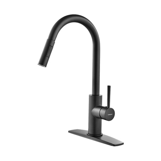 FORIOUS Brushed Nickel Kitchen Faucet with Pull Down Sprayer, Stainless Steel High Arc Gooseneck Modern Sink Faucet with CUPC Ceramic Cartridge, Single Handle and Deck Plate