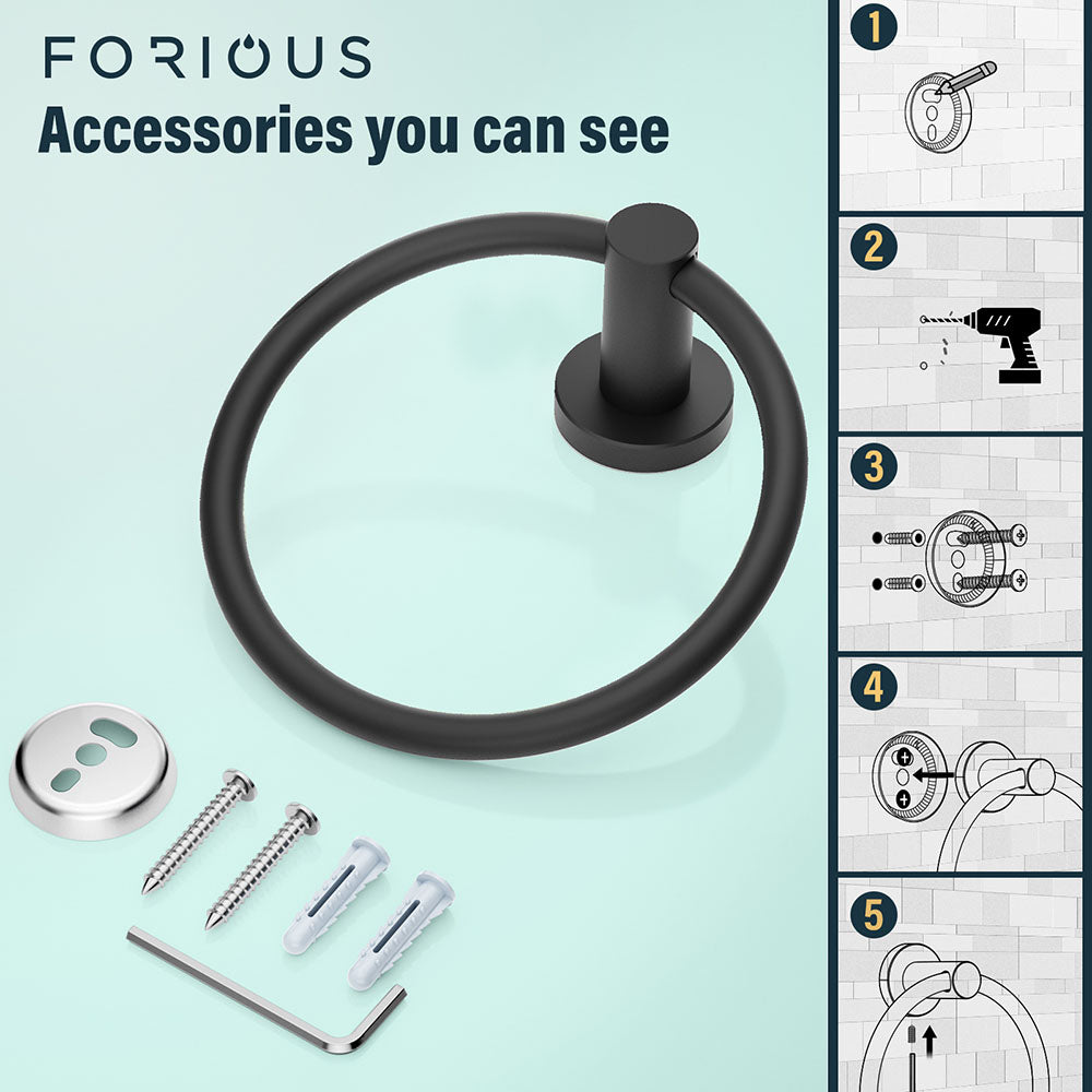 FORIOUS Towel Ring, SUS304 Stainless Steel Modern Hand Towel Holder Rack Hanger Round for Bathroom Wall Mounted, Ideal for Bath, Kitchen, RV (1, Chrome) FORIOUS Towel Ring, SUS304 Stainless Steel Modern Hand Towel Holder Rack Hanger Round for Bathroom Wall Mounted, Ideal for Bath, Kitchen, RV (1, Chrome)