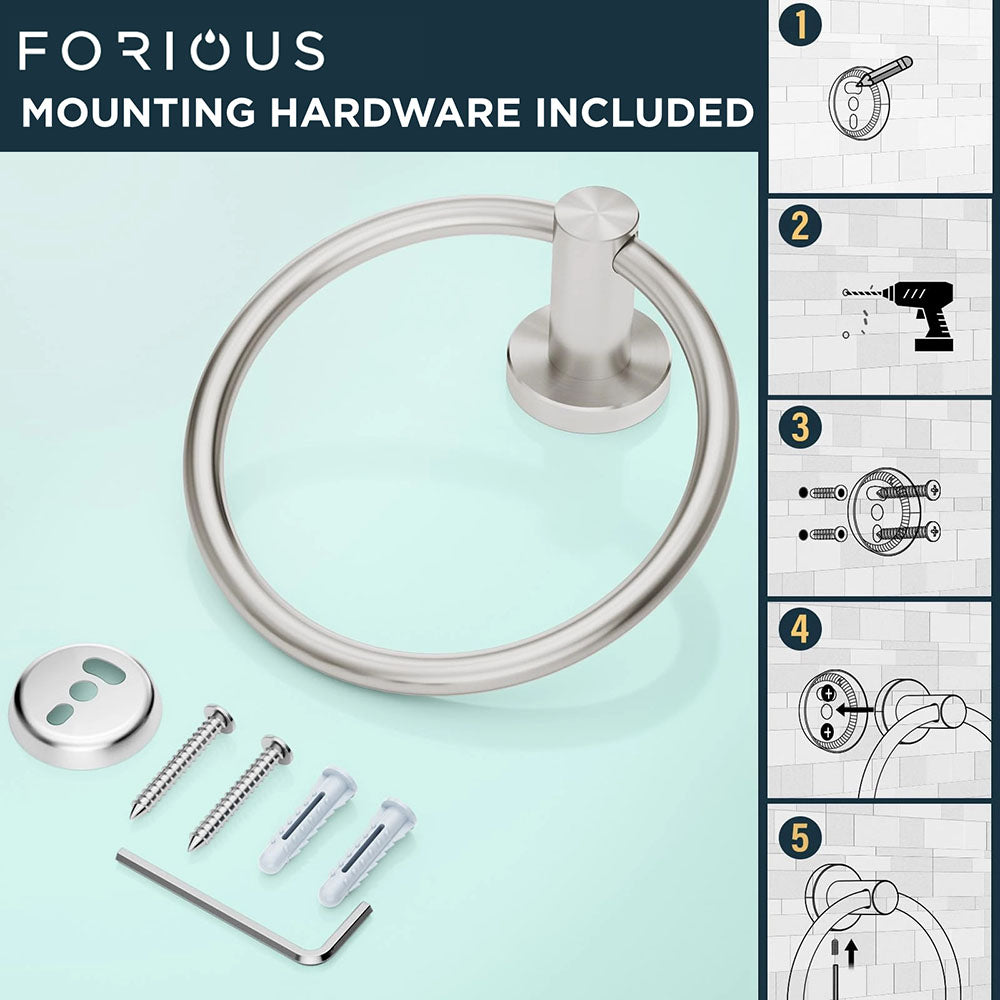 FORIOUS Towel Ring, SUS304 Stainless Steel Modern Hand Towel Holder Rack Hanger Round for Bathroom Wall Mounted, Ideal for Bath, Kitchen, RV (1, Chrome) FORIOUS Towel Ring, SUS304 Stainless Steel Modern Hand Towel Holder Rack Hanger Round for Bathroom Wall Mounted, Ideal for Bath, Kitchen, RV (1, Chrome)