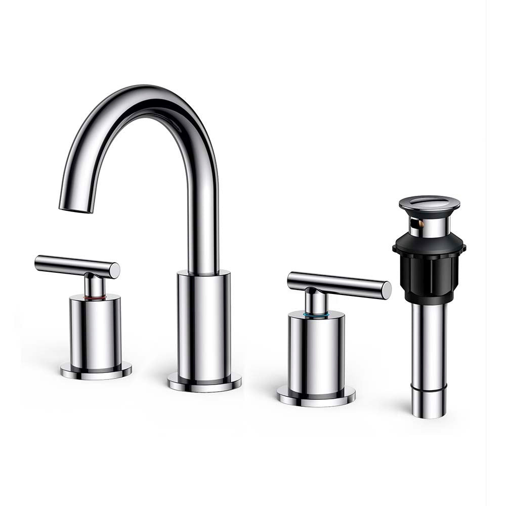 FORIOUS Bathroom Faucet 3 Hole, 8 Inch Widespread Bathroom Faucet with Metal Pop-up Drain Assembly FORIOUS Bathroom Faucet 3 Hole, 8 Inch Widespread Bathroom Faucet with Metal Pop-up Drain Assembly