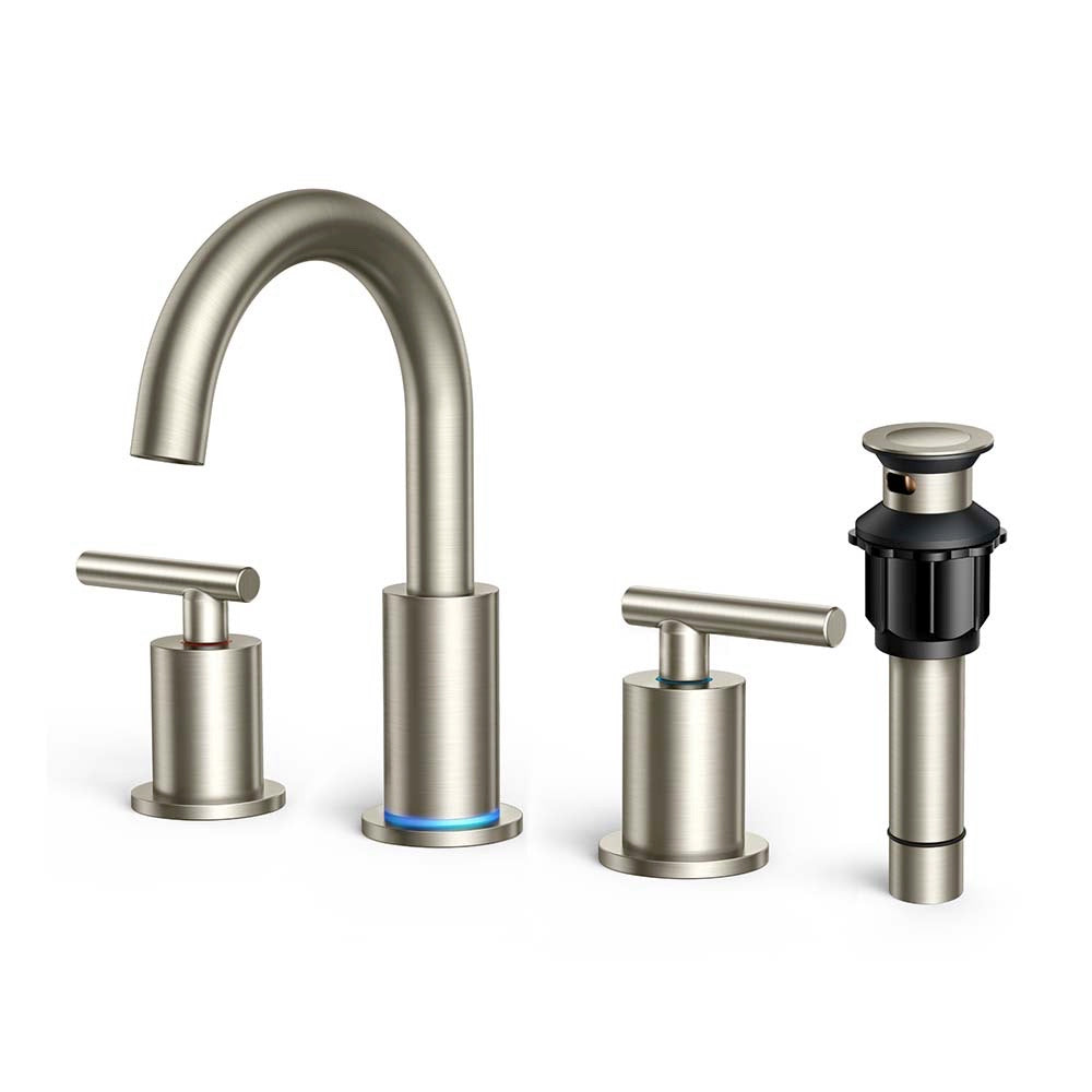 FORIOUS Bathroom Faucet 3 Hole, 8 Inch Widespread Bathroom Faucet with Metal Pop-up Drain Assembly FORIOUS Bathroom Faucet 3 Hole, 8 Inch Widespread Bathroom Faucet with Metal Pop-up Drain Assembly