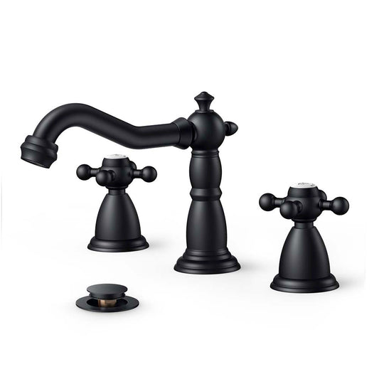 FORIOUS Bathroom Faucets 3 Hole, Antique Bathroom Sink Faucet Two Handle, 8 inch Widespread Brass Bathroom Faucet with Metal Pop-up Drain and Supply Lines