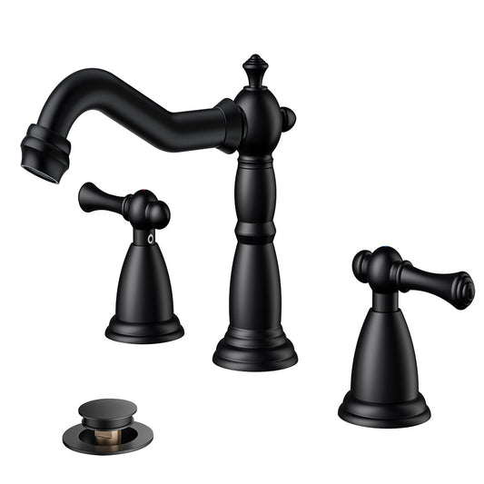 FORIOUS Brushed Nickel Bathroom Sink Faucet 3 Holes, 2 Handle Widepsread Antique Faucet for Bathroom Sink with Pop-Up Drain and Water Supplies for Commercial Vanity Lavatory Restroom Farmhouse