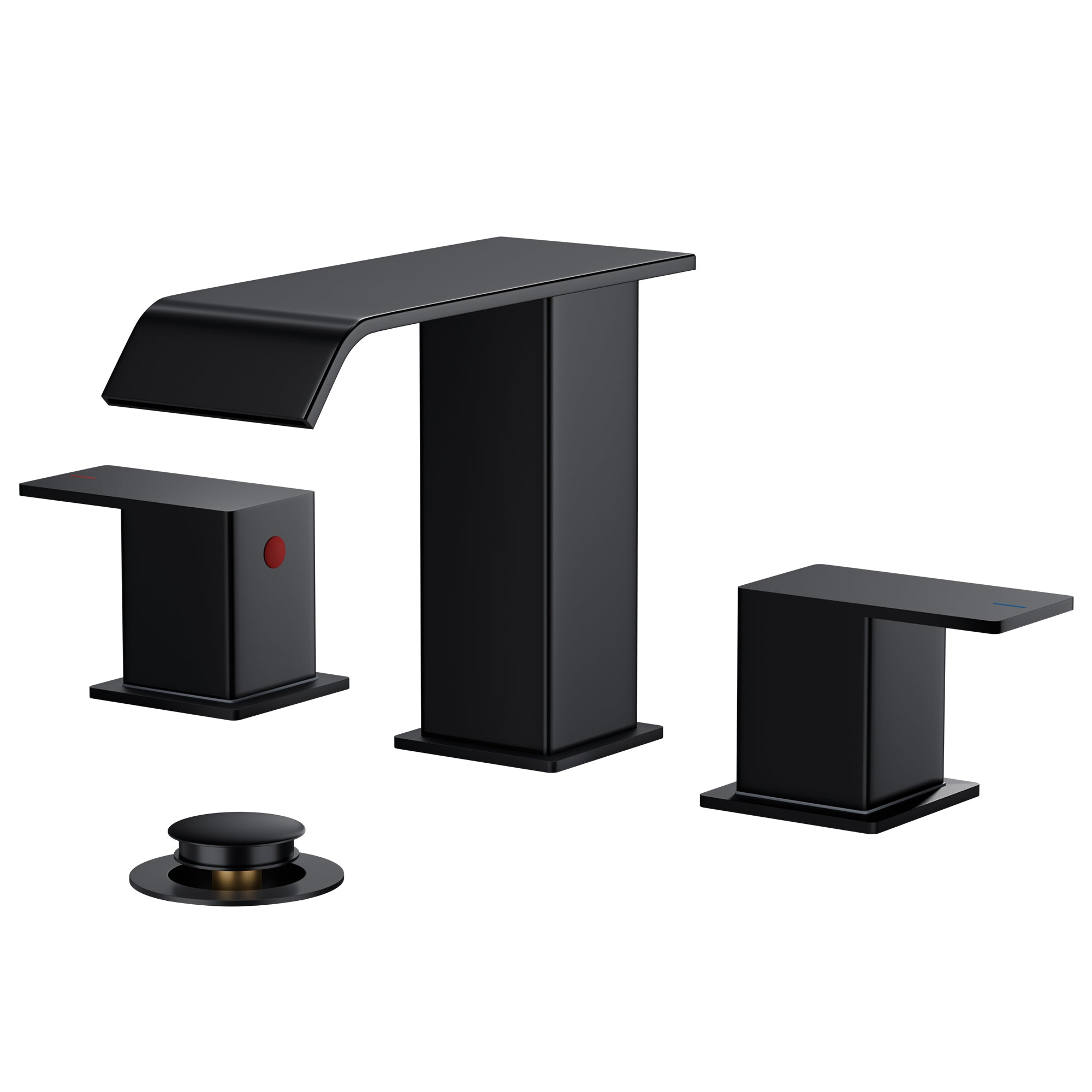 FORIOUS Matte Black Waterfall Bathroom Faucets 3 Hole, 8 Inch Widespread 2 Handles Bathroom Sink Faucet with Pop-up Drain and Flexible Hot and Cold Water Hoses, Suitable for Vanity RV Restroom FORIOUS Matte Black Waterfall Bathroom Faucets 3 Hole, 8 Inch Widespread 2 Handles Bathroom Sink Faucet with Pop-up Drain and Flexible Hot and Cold Water Hoses, Suitable for Vanity RV Restroom