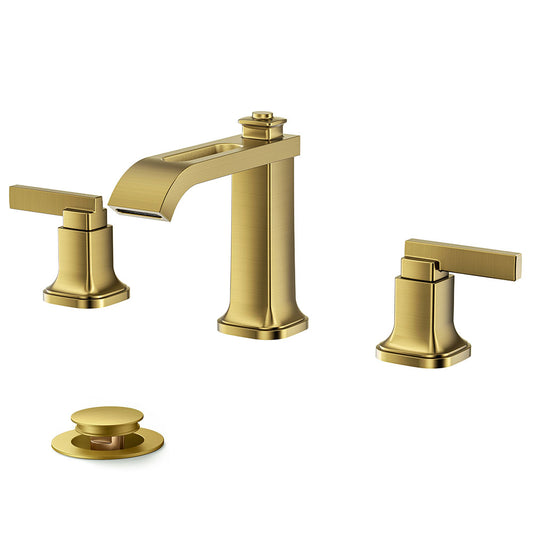 FORIOUS 3 Hole Sink Bathroom Faucet for Vanity with Metal Pop Up Drain, 8 Inch Widespread Bathroom Faucets 2-Handle, Elegant Mordern Waterfall Design