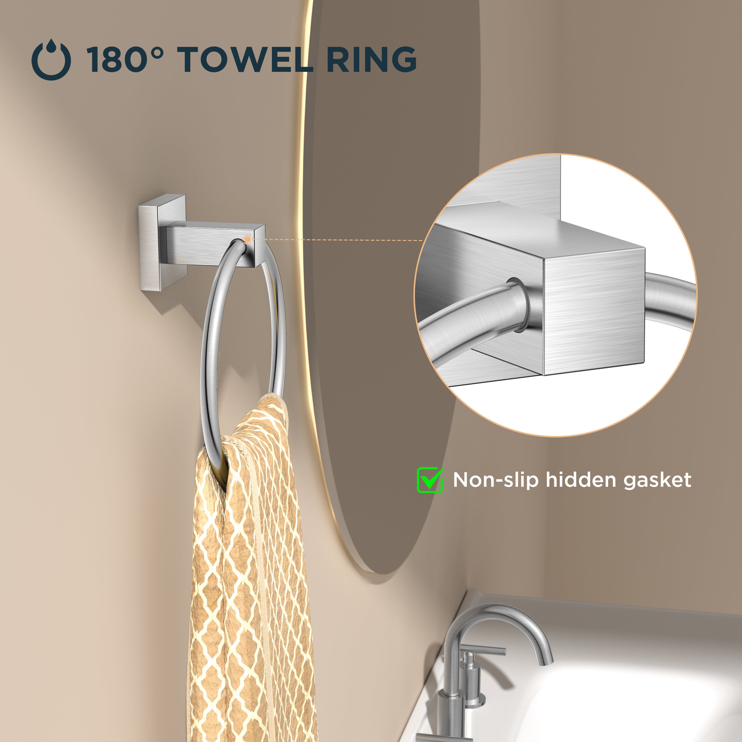 FORIOUS Toilet Paper Holder and Towel Ring Set, Pivoting Toilet Paper Holder Wall Mount, Sus304 Stainless Steel Bathroom Tissue Holder, Modern Bathroom Hardware Set FORIOUS Toilet Paper Holder and Towel Ring Set, Pivoting Toilet Paper Holder Wall Mount, Sus304 Stainless Steel Bathroom Tissue Holder, Modern Bathroom Hardware Set