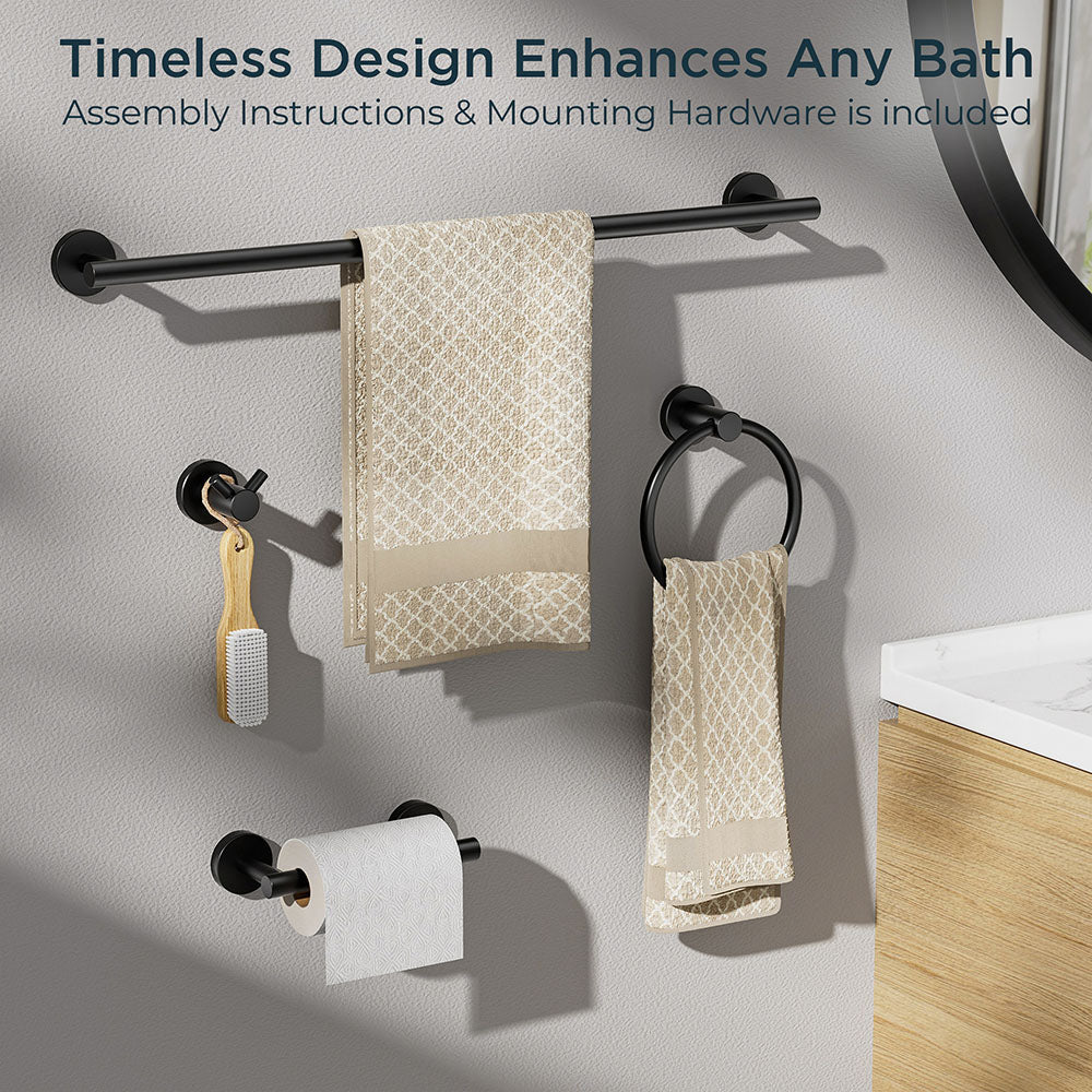 FORIOUS Bathroom Hardware Accessories Set Matte Black, SUS304 Stainless Steel 24 Inch Towel Bar Set, Modern Towel Racks Holder for Bathroom Wall Mounted, 4 Pieces FORIOUS Bathroom Hardware Accessories Set Matte Black, SUS304 Stainless Steel 24 Inch Towel Bar Set, Modern Towel Racks Holder for Bathroom Wall Mounted, 4 Pieces