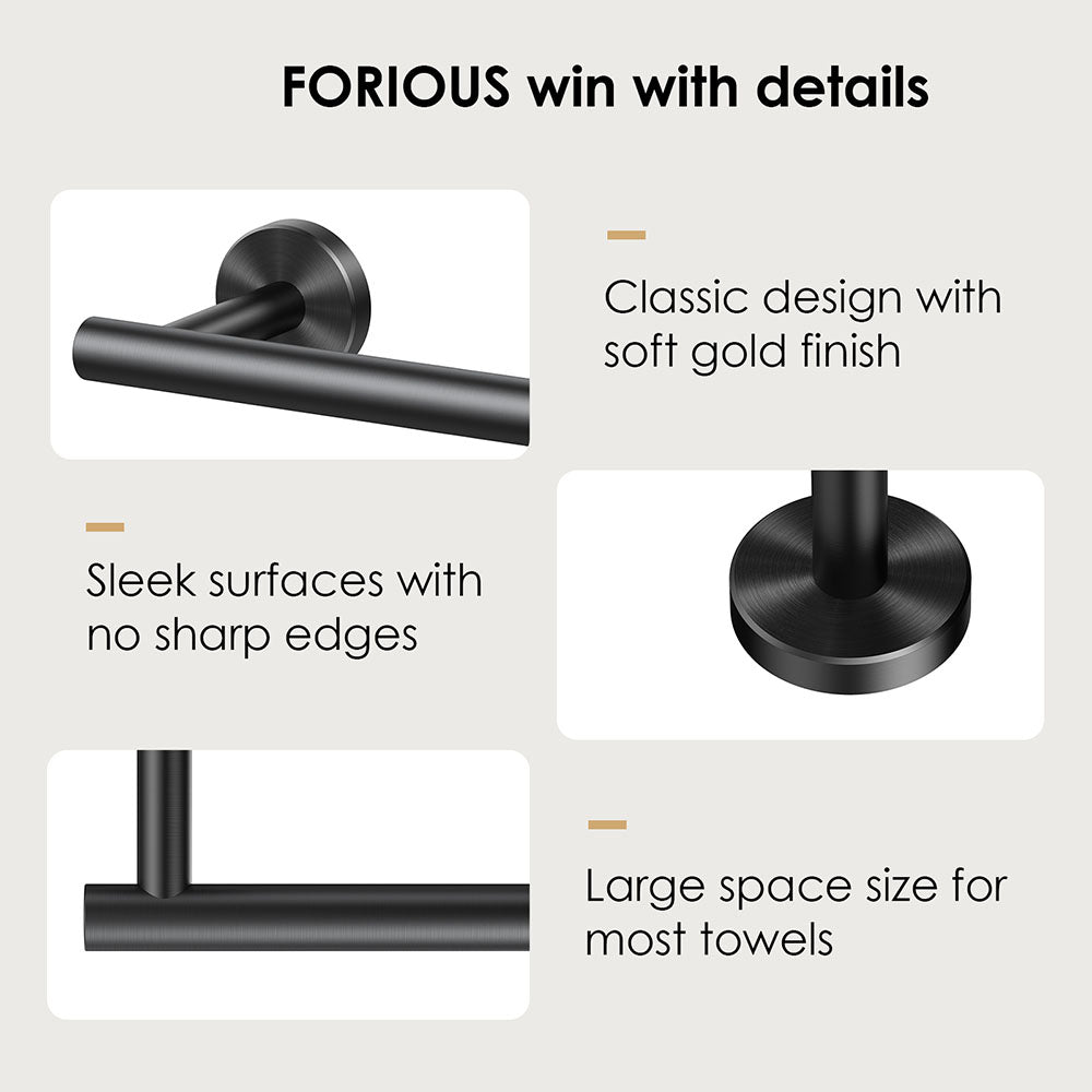 FORIOUS Bathroom Hardware Accessories Set Matte Black, SUS304 Stainless Steel 24 Inch Towel Bar Set, Modern Towel Racks Holder for Bathroom Wall Mounted, 4 Pieces FORIOUS Bathroom Hardware Accessories Set Matte Black, SUS304 Stainless Steel 24 Inch Towel Bar Set, Modern Towel Racks Holder for Bathroom Wall Mounted, 4 Pieces