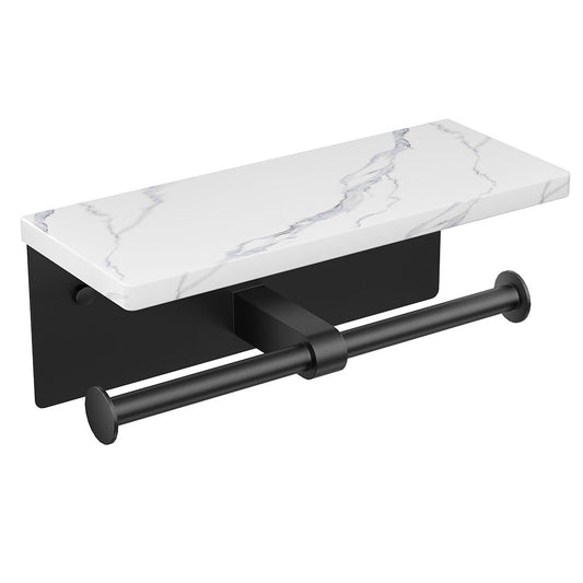 FORIOUS Double Toilet Paper Holder with Shelf, Wall Mount Tissue Roll Holder for Bathroom, Washroom, 304 Stainless Steel Commercial Toilet Tissue Dispensers with Phone Shelf, Brushed Nickel FF11124B