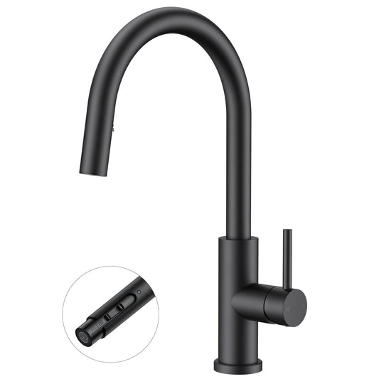 FORIOUS Kitchen Faucets with Pull Down Sprayer, Black Single Handle Stainless Steel High Arc Kitchen Sink Faucet with Deck Plate, 1 or 3 Hole Sink Faucet for Bar RV Outdoor Laundry Farmhouse