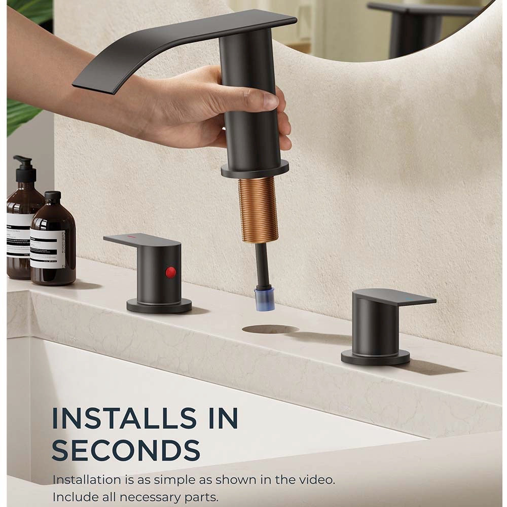 Waterfall Bathroom Faucets 3 Hole, 8 Inch Widespread Bathroom Sink Faucet with Pop-up Drain and Supply Lines, 2 Handle Faucet for Bathroom Sink Waterfall Bathroom Faucets 3 Hole, 8 Inch Widespread Bathroom Sink Faucet with Pop-up Drain and Supply Lines, 2 Handle Faucet for Bathroom Sink
