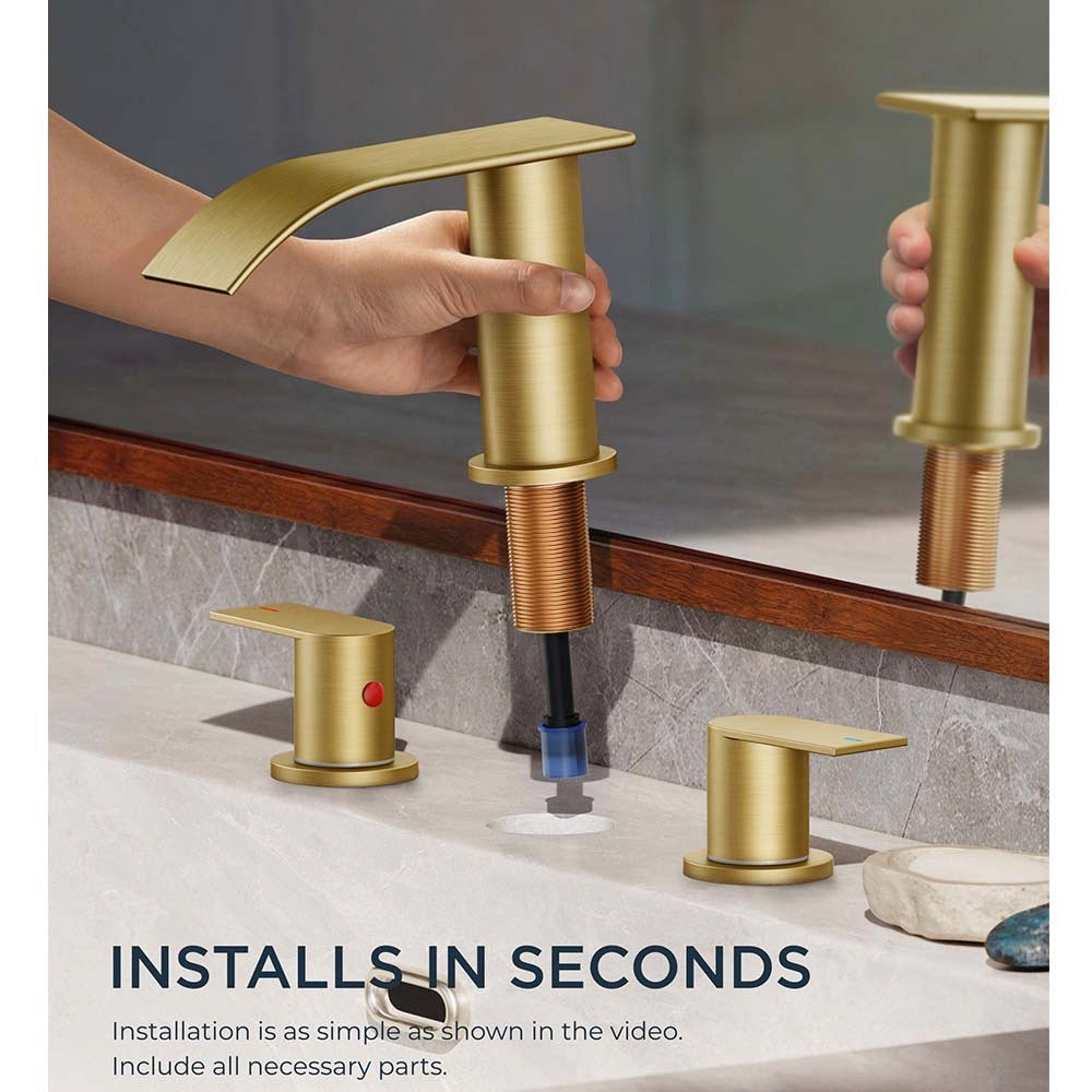 Waterfall Bathroom Faucets 3 Hole, 8 Inch Widespread Bathroom Sink Faucet with Pop-up Drain and Supply Lines, 2 Handle Faucet for Bathroom Sink Waterfall Bathroom Faucets 3 Hole, 8 Inch Widespread Bathroom Sink Faucet with Pop-up Drain and Supply Lines, 2 Handle Faucet for Bathroom Sink