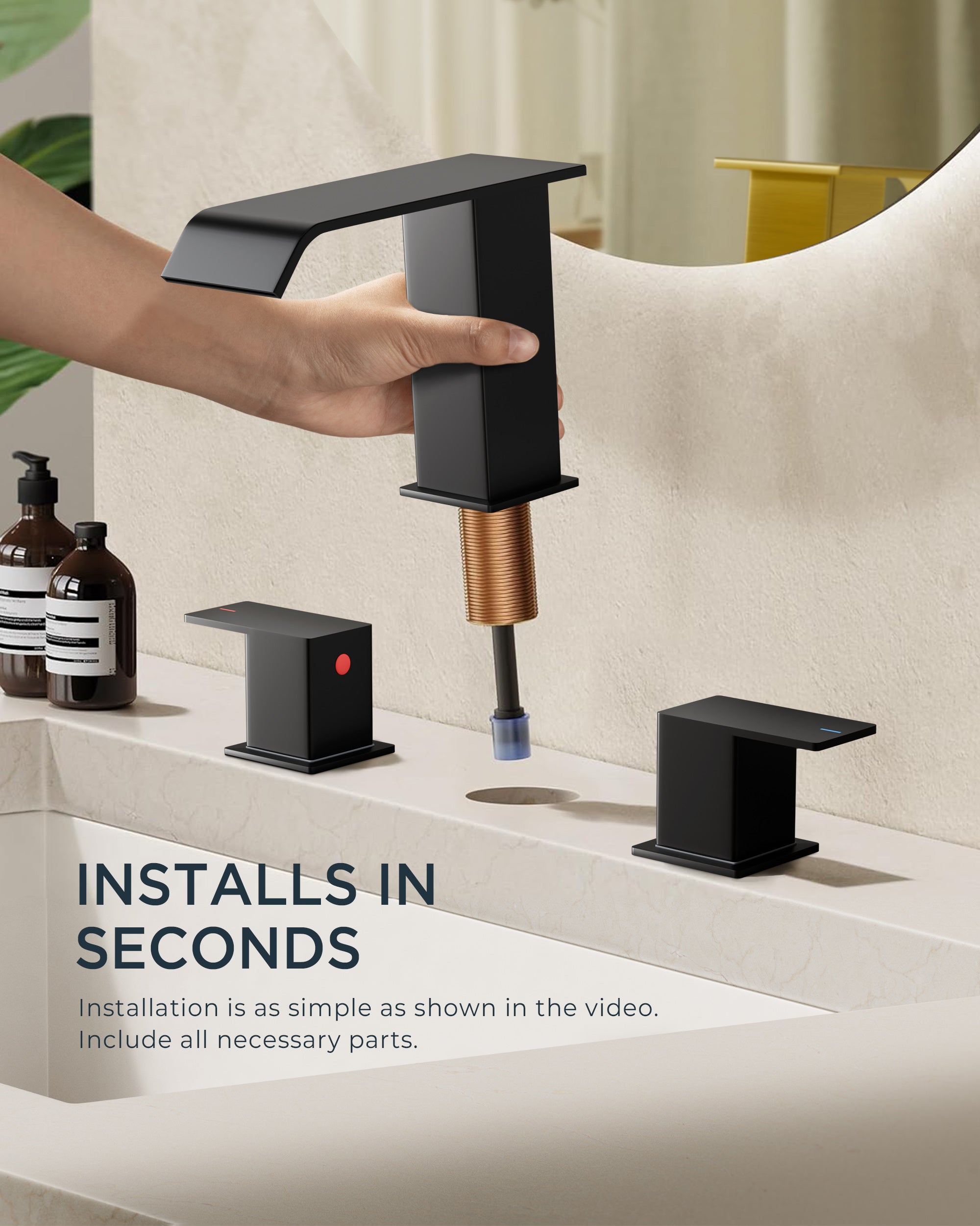 FORIOUS Matte Black Waterfall Bathroom Faucets 3 Hole, 8 Inch Widespread 2 Handles Bathroom Sink Faucet with Pop-up Drain and Flexible Hot and Cold Water Hoses, Suitable for Vanity RV Restroom FORIOUS Matte Black Waterfall Bathroom Faucets 3 Hole, 8 Inch Widespread 2 Handles Bathroom Sink Faucet with Pop-up Drain and Flexible Hot and Cold Water Hoses, Suitable for Vanity RV Restroom
