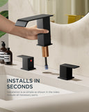 FORIOUS Matte Black Waterfall Bathroom Faucets 3 Hole, 8 Inch Widespread 2 Handles Bathroom Sink Faucet with Pop-up Drain and Flexible Hot and Cold Water Hoses, Suitable for Vanity RV Restroom FORIOUS Matte Black Waterfall Bathroom Faucets 3 Hole, 8 Inch Widespread 2 Handles Bathroom Sink Faucet with Pop-up Drain and Flexible Hot and Cold Water Hoses, Suitable for Vanity RV Restroom