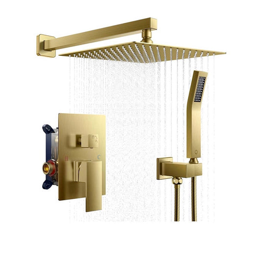 FORIOUS Shower Faucet Set-10 Inch,12Inch Shower System with Solid Brass Pressure Balanced Valve, Rainfall Shower Head and Handle Set, Wall Mounted Shower Fixtures Combo