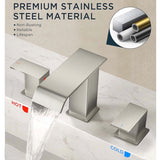 FORIOUS Matte Black Waterfall Bathroom Faucets 3 Hole, 8 Inch Widespread 2 Handles Bathroom Sink Faucet with Pop-up Drain and Flexible Hot and Cold Water Hoses, Suitable for Vanity RV Restroom FORIOUS Matte Black Waterfall Bathroom Faucets 3 Hole, 8 Inch Widespread 2 Handles Bathroom Sink Faucet with Pop-up Drain and Flexible Hot and Cold Water Hoses, Suitable for Vanity RV Restroom