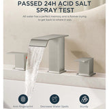 FORIOUS Matte Black Waterfall Bathroom Faucets 3 Hole, 8 Inch Widespread 2 Handles Bathroom Sink Faucet with Pop-up Drain and Flexible Hot and Cold Water Hoses, Suitable for Vanity RV Restroom FORIOUS Matte Black Waterfall Bathroom Faucets 3 Hole, 8 Inch Widespread 2 Handles Bathroom Sink Faucet with Pop-up Drain and Flexible Hot and Cold Water Hoses, Suitable for Vanity RV Restroom