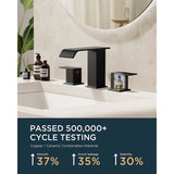 FORIOUS Matte Black Waterfall Bathroom Faucets 3 Hole, 8 Inch Widespread 2 Handles Bathroom Sink Faucet with Pop-up Drain and Flexible Hot and Cold Water Hoses, Suitable for Vanity RV Restroom FORIOUS Matte Black Waterfall Bathroom Faucets 3 Hole, 8 Inch Widespread 2 Handles Bathroom Sink Faucet with Pop-up Drain and Flexible Hot and Cold Water Hoses, Suitable for Vanity RV Restroom