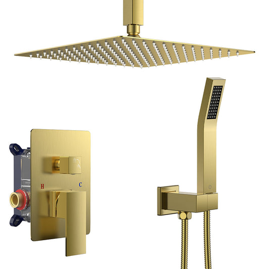 FORIOUS Shower Head System, 10 Inch Rain Shower Faucet Set with Handheld Spray Combo Rough-in Valve, Solid Brass Pressure Balanced Valve Trim Kit, Ceiling Mount, Matte Black