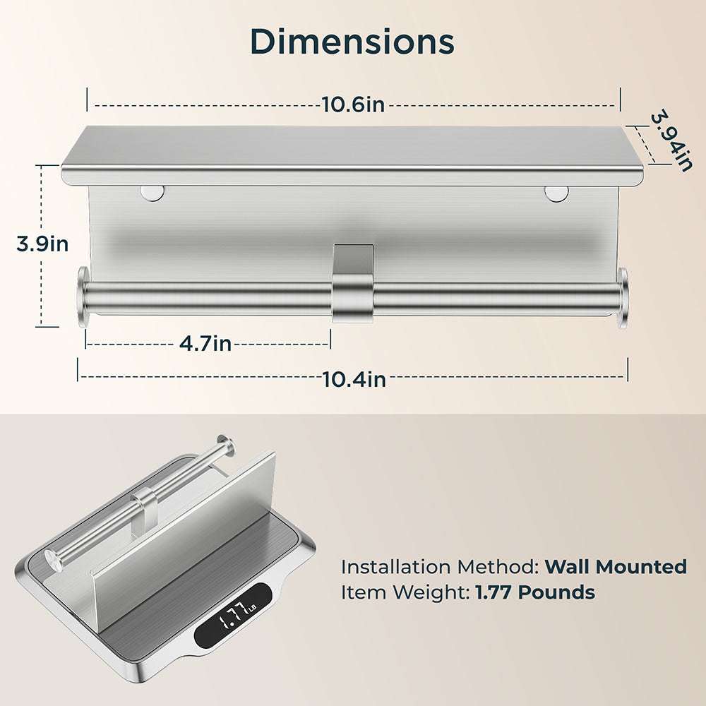 FORIOUS Double Toilet Paper Holder with Shelf, Wall Mount Tissue Roll Holder for Bathroom, 304 Stainless Steel Commercial Toilet Paper Dispenser with Phone Shelf, Brushed Nickel FORIOUS Double Toilet Paper Holder with Shelf, Wall Mount Tissue Roll Holder for Bathroom, 304 Stainless Steel Commercial Toilet Paper Dispenser with Phone Shelf, Brushed Nickel