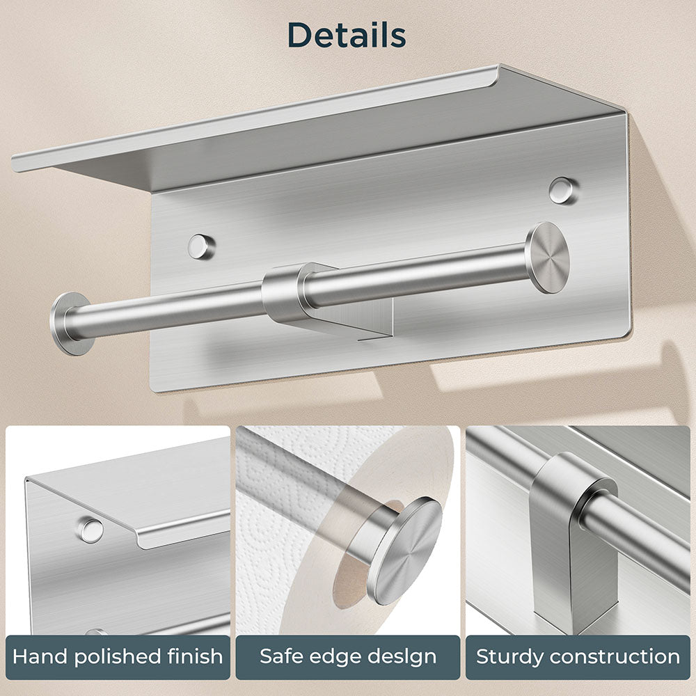 FORIOUS Double Toilet Paper Holder with Shelf, Wall Mount Tissue Roll Holder for Bathroom, 304 Stainless Steel Commercial Toilet Paper Dispenser with Phone Shelf, Brushed Nickel FORIOUS Double Toilet Paper Holder with Shelf, Wall Mount Tissue Roll Holder for Bathroom, 304 Stainless Steel Commercial Toilet Paper Dispenser with Phone Shelf, Brushed Nickel