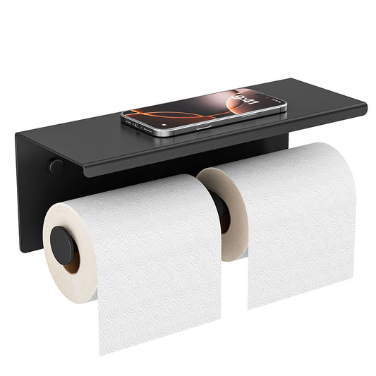 FORIOUS Double Toilet Paper Holder with Shelf, Wall Mount Tissue Roll Holder for Bathroom, 304 Stainless Steel Commercial Toilet Paper Dispenser with Phone Shelf, Brushed Nickel