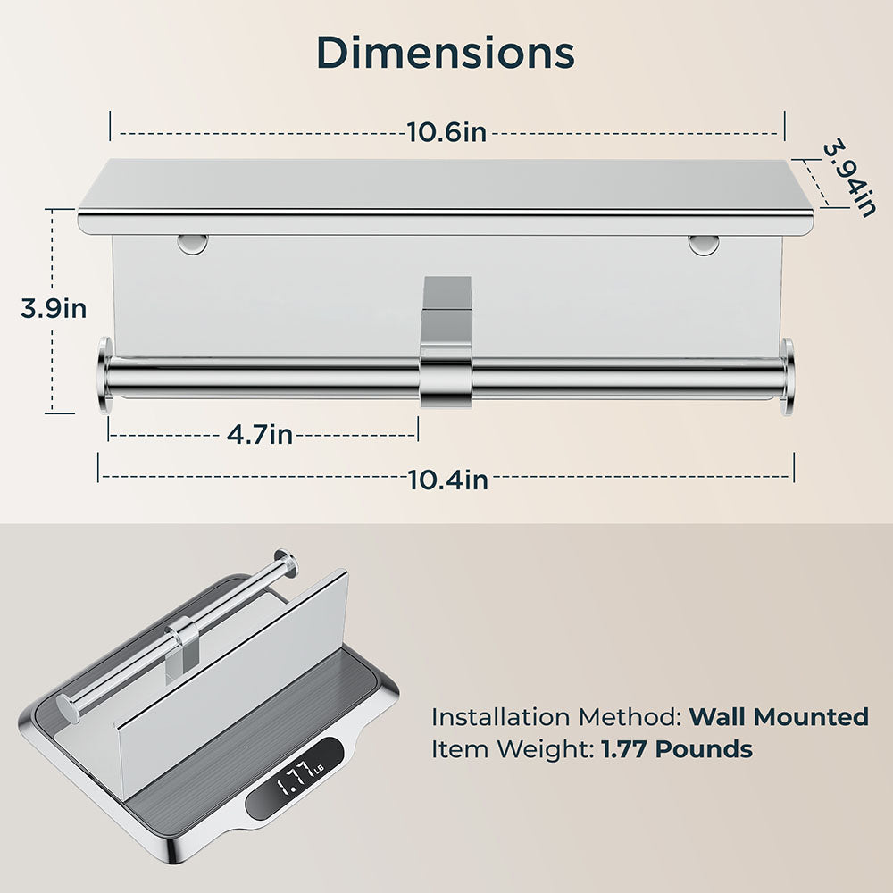 FORIOUS Double Toilet Paper Holder with Shelf, Wall Mount Tissue Roll Holder for Bathroom, 304 Stainless Steel Commercial Toilet Paper Dispenser with Phone Shelf, Brushed Nickel FORIOUS Double Toilet Paper Holder with Shelf, Wall Mount Tissue Roll Holder for Bathroom, 304 Stainless Steel Commercial Toilet Paper Dispenser with Phone Shelf, Brushed Nickel