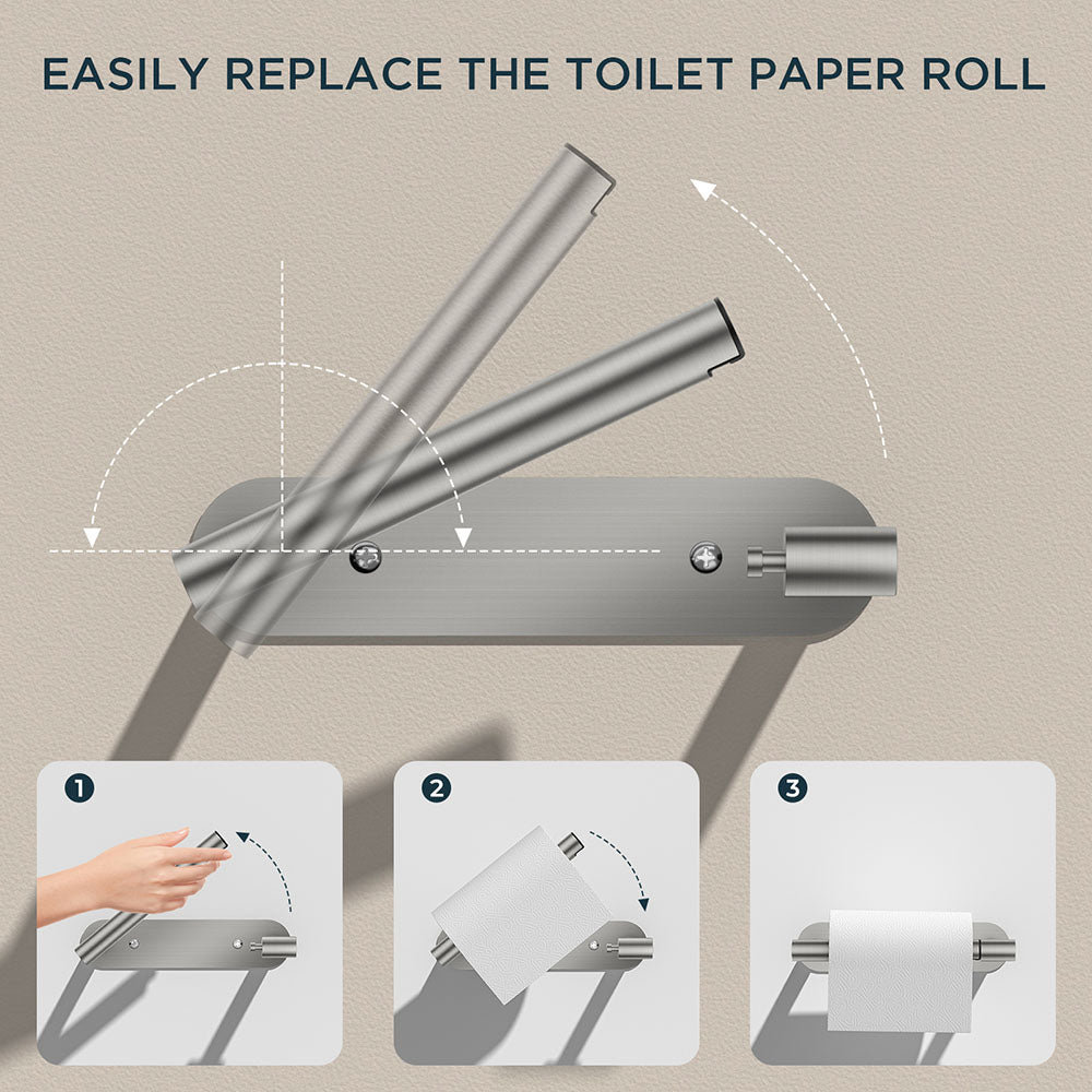 FORIOUS Toilet Paper Holder, Adhesive or Screw Wall Mount Pivoting Tissue Roll Holder for Bathroom, Stainless Steel Rustproof Self Adhesive Toilet Paper Roll Holder no Drilling, Matte Black FORIOUS Toilet Paper Holder, Adhesive or Screw Wall Mount Pivoting Tissue Roll Holder for Bathroom, Stainless Steel Rustproof Self Adhesive Toilet Paper Roll Holder no Drilling, Matte Black