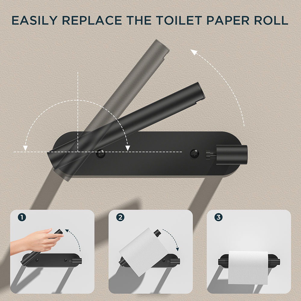 FORIOUS Toilet Paper Holder, Adhesive or Screw Wall Mount Pivoting Tissue Roll Holder for Bathroom, Stainless Steel Rustproof Self Adhesive Toilet Paper Roll Holder no Drilling, Matte Black FORIOUS Toilet Paper Holder, Adhesive or Screw Wall Mount Pivoting Tissue Roll Holder for Bathroom, Stainless Steel Rustproof Self Adhesive Toilet Paper Roll Holder no Drilling, Matte Black