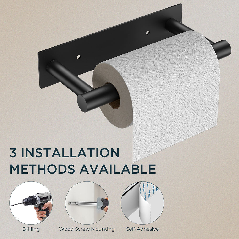 FORIOUS Black Toilet Paper Holder, Adhesive or Wall Mounted Options, Stainless Steel Rustproof Stick on no Drilling Double Post Pivoting Toilet Tissue Roll Holder Wall Mount for Bathroom, Matte Black FORIOUS Black Toilet Paper Holder, Adhesive or Wall Mounted Options, Stainless Steel Rustproof Stick on no Drilling Double Post Pivoting Toilet Tissue Roll Holder Wall Mount for Bathroom, Matte Black
