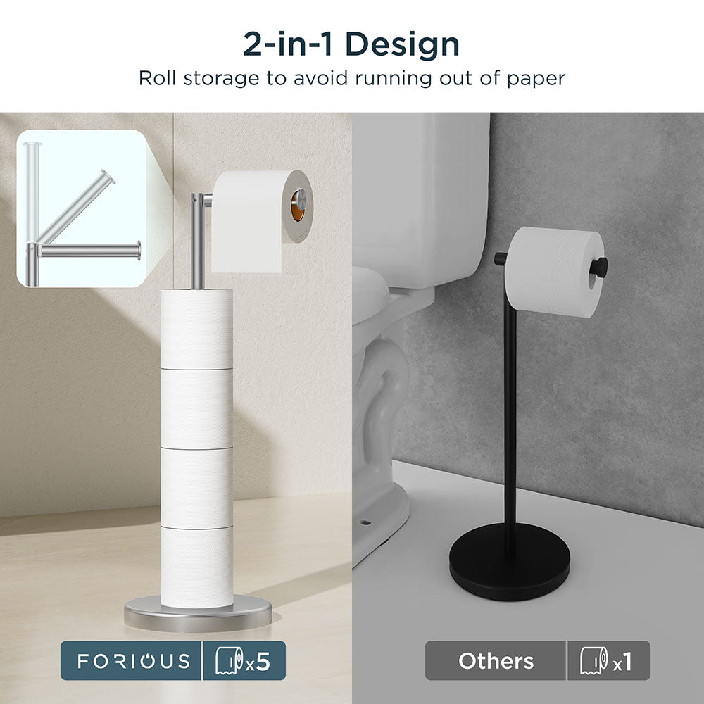 FORIOUS Toilet Paper Holder Stand, Modern Free Standing Tissue Roll Holder for Bathroom, Durable SUS 304 Stainless Steel and Weighted Base Toilet Paper Stand, Storage for 4 Rolls, Matte Black FORIOUS Toilet Paper Holder Stand, Modern Free Standing Tissue Roll Holder for Bathroom, Durable SUS 304 Stainless Steel and Weighted Base Toilet Paper Stand, Storage for 4 Rolls, Matte Black