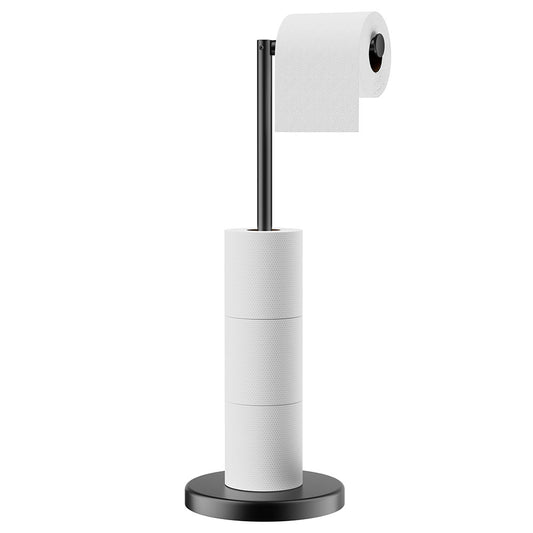 FORIOUS Toilet Paper Holder Stand, Modern Free Standing Tissue Roll Holder for Bathroom, Durable SUS 304 Stainless Steel and Weighted Base Toilet Paper Stand, Storage for 4 Rolls, Matte Black