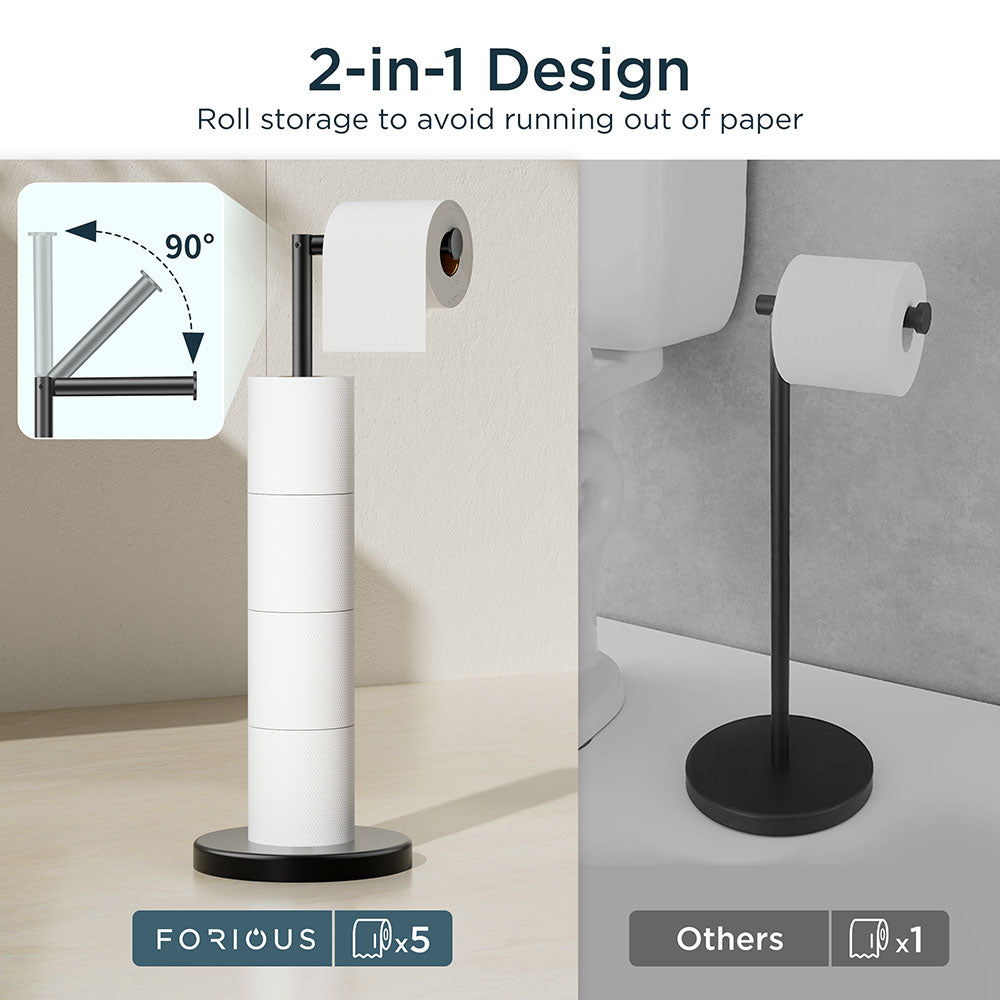 FORIOUS Toilet Paper Holder Stand, Modern Free Standing Tissue Roll Holder for Bathroom, Durable SUS 304 Stainless Steel and Weighted Base Toilet Paper Stand, Storage for 4 Rolls, Matte Black FORIOUS Toilet Paper Holder Stand, Modern Free Standing Tissue Roll Holder for Bathroom, Durable SUS 304 Stainless Steel and Weighted Base Toilet Paper Stand, Storage for 4 Rolls, Matte Black