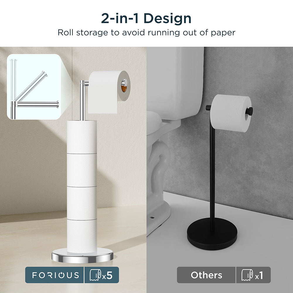 FORIOUS Toilet Paper Holder Stand, Modern Free Standing Tissue Roll Holder for Bathroom, Durable SUS 304 Stainless Steel and Weighted Base Toilet Paper Stand, Storage for 4 Rolls, Matte Black FORIOUS Toilet Paper Holder Stand, Modern Free Standing Tissue Roll Holder for Bathroom, Durable SUS 304 Stainless Steel and Weighted Base Toilet Paper Stand, Storage for 4 Rolls, Matte Black