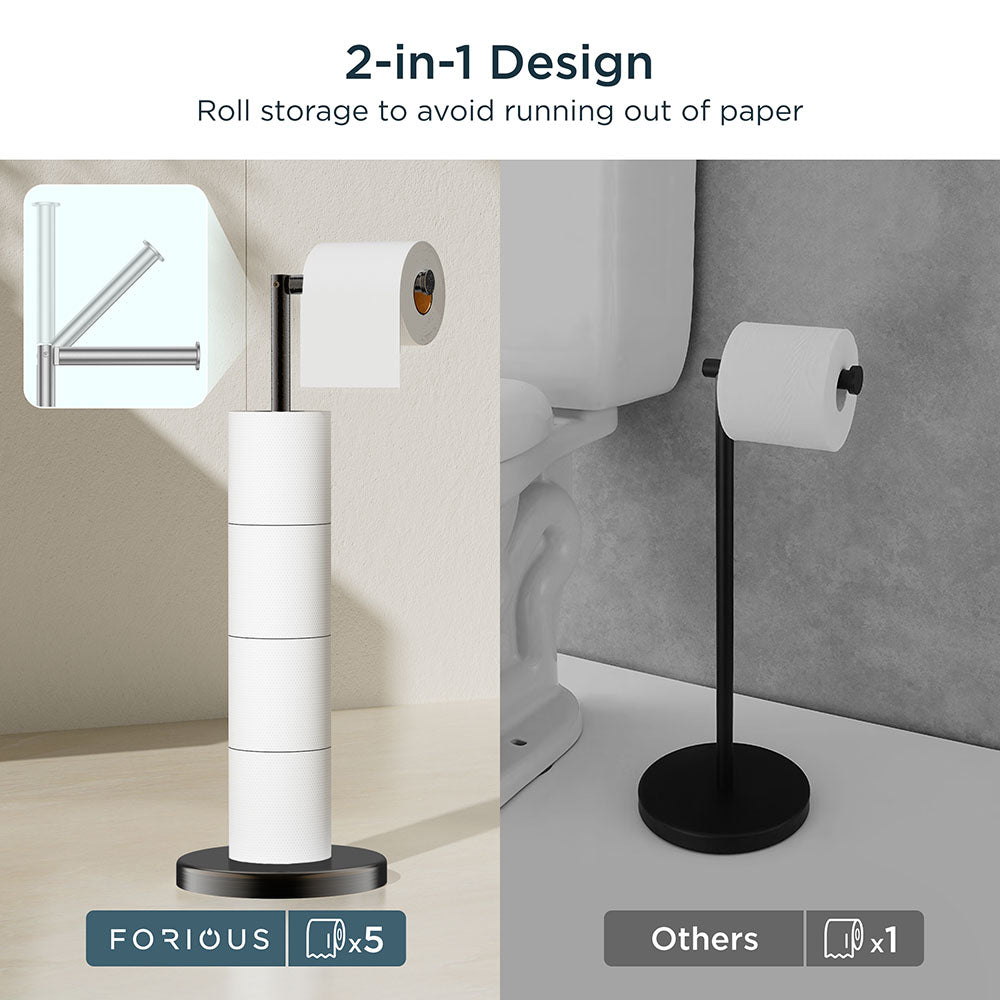 FORIOUS Toilet Paper Holder Stand, Modern Free Standing Tissue Roll Holder for Bathroom, Durable SUS 304 Stainless Steel and Weighted Base Toilet Paper Stand, Storage for 4 Rolls, Matte Black FORIOUS Toilet Paper Holder Stand, Modern Free Standing Tissue Roll Holder for Bathroom, Durable SUS 304 Stainless Steel and Weighted Base Toilet Paper Stand, Storage for 4 Rolls, Matte Black