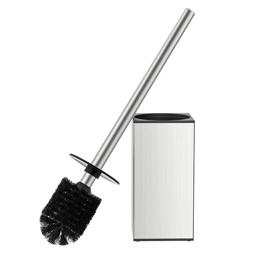 FORIOUS Square Toilet Brush and Holder Set Brushed Nickel, Heavy Duty 304 Stainless Steel Base & Handle, Toilet Bowl Cleaners Brush and Holder for Bathroom Storage and Organization