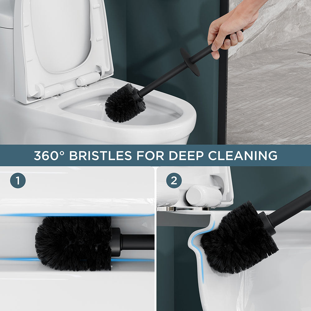 FORIOUS Toilet Brush and Holder Set, Heavy Duty 304 Stainless Steel Base Square and Long Handle for Bathroom Deep Cleaning, Drip-Proof, Space Saving for Storage, 2 Toilet Bowl Brush Head, Black FORIOUS Toilet Brush and Holder Set, Heavy Duty 304 Stainless Steel Base Square and Long Handle for Bathroom Deep Cleaning, Drip-Proof, Space Saving for Storage, 2 Toilet Bowl Brush Head, Black