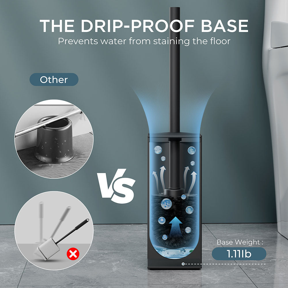 FORIOUS Toilet Brush and Holder Set, Heavy Duty 304 Stainless Steel Base Square and Long Handle for Bathroom Deep Cleaning, Drip-Proof, Space Saving for Storage, 2 Toilet Bowl Brush Head, Black FORIOUS Toilet Brush and Holder Set, Heavy Duty 304 Stainless Steel Base Square and Long Handle for Bathroom Deep Cleaning, Drip-Proof, Space Saving for Storage, 2 Toilet Bowl Brush Head, Black