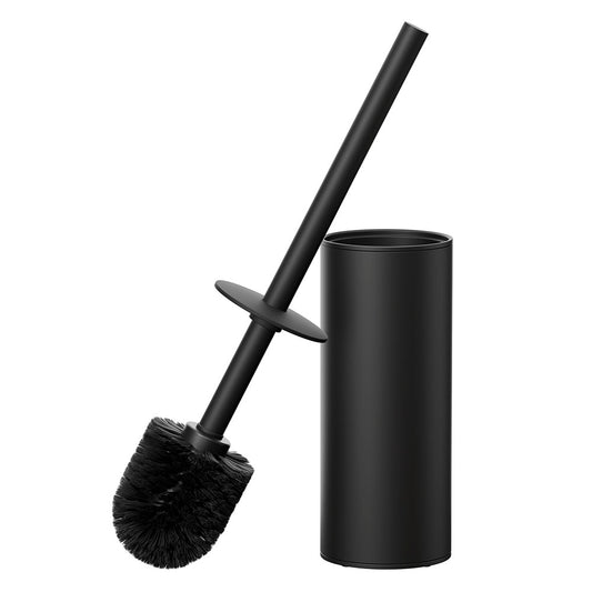 FORIOUS Toilet Brush and Holder Set, 304 Stainless Steel Long Handle and Heavy Duty Base for Bathroom Deep Cleaning, Drip-Proof, Space Saving for Storage, 2 Toilet Bowl Brush Head, Matte Black