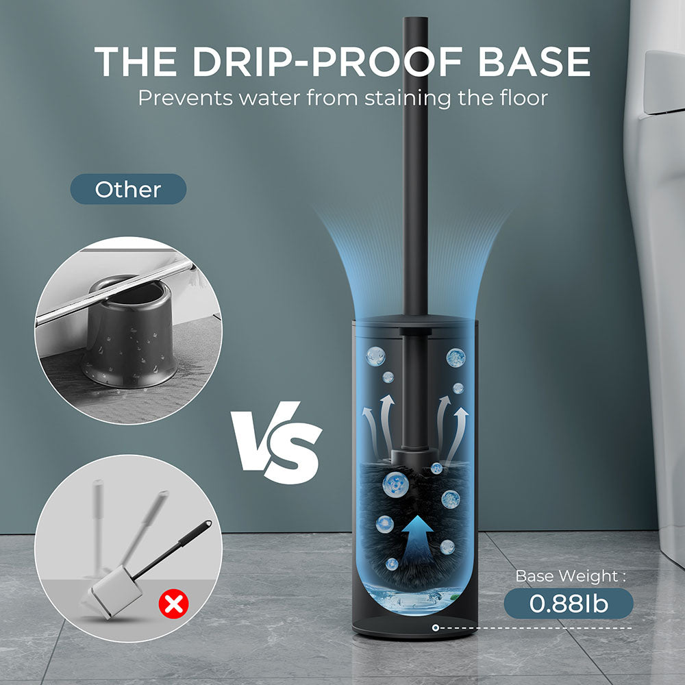 FORIOUS Toilet Brush and Holder Set, 304 Stainless Steel Long Handle and Heavy Duty Base for Bathroom Deep Cleaning, Drip-Proof, Space Saving for Storage, 2 Toilet Bowl Brush Head, Matte Black FORIOUS Toilet Brush and Holder Set, 304 Stainless Steel Long Handle and Heavy Duty Base for Bathroom Deep Cleaning, Drip-Proof, Space Saving for Storage, 2 Toilet Bowl Brush Head, Matte Black