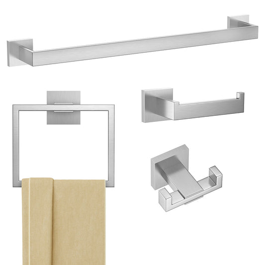 FORIOUS 4 Pieces Bathroom Hardware Accessories Set, Square 24 inch Towel Bar Set, SUS304 Stainless Steel Towel Rack Holder Set Wall Mounted, Matte Black