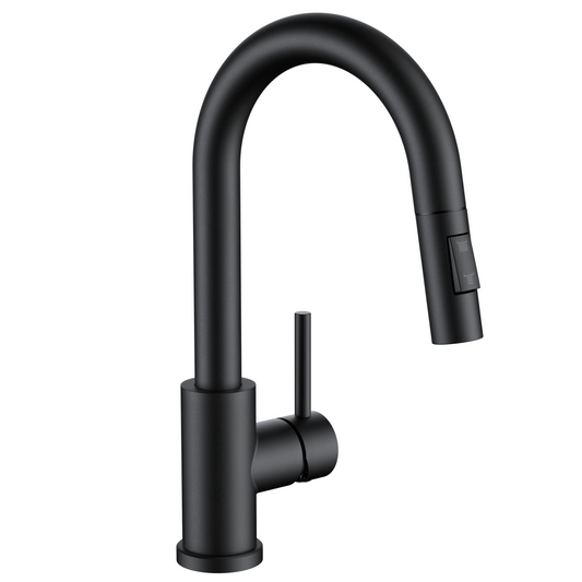 FORIOUS Black Bar Sink Faucet for Kitchen Sink, Modern Single Handle Kitchen Faucet with Pull Down Sprayer, Stainless Steel High Arc with Deck Plate for 1 or 3 Hole, Suitable for Bathroom RV Camper