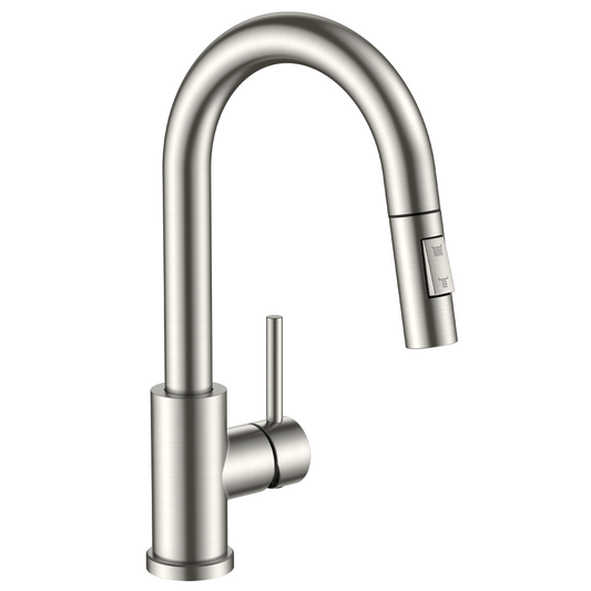 FORIOUS Bar Sink Faucet for Kitchen Sink, Modern Single Handle Kitchen Faucet with Pull Down Sprayer, Brushed Nickel Stainless Steel High Arc with Deck Plate for 1 or 3 Hole, Suitable for Bathroom RV