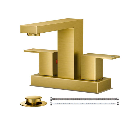 FORIOUS Bathroom Faucets 2 Hole, 3 Hole Bathroom Sink Faucet , 2 Handle Centerset Faucet for Bathroom Sink with CUPC Hose, 4 Inch Bathroom Faucet for Sink, Silver Faucet