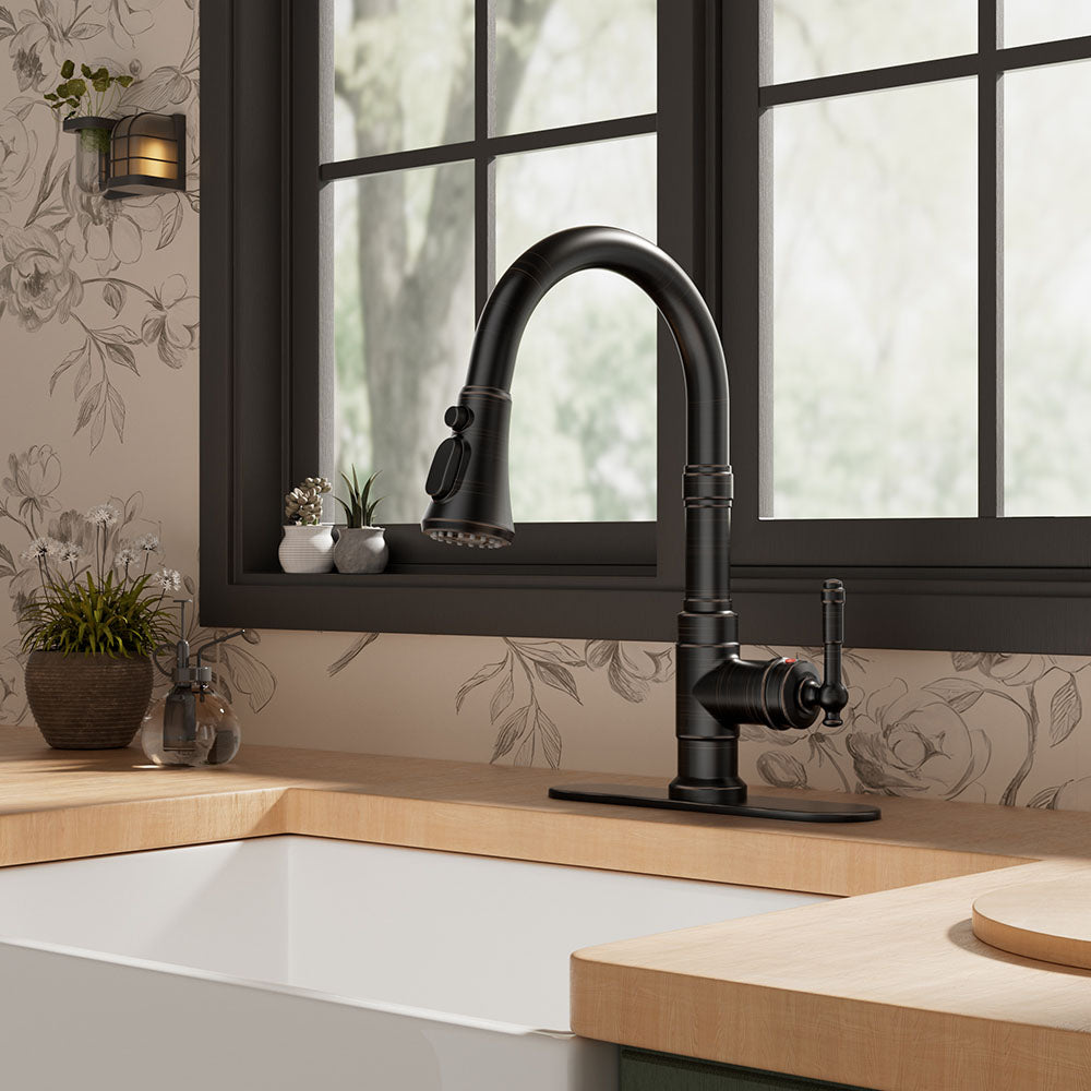 FORIOUS Vintage Kitchen Faucets with Pull Down Sprayer, Oil Rubber Brown, High Arc Single Handle Stainless Steel Antique Pull Out Sink Faucet for Farmhouse Camper Rv Bar, Fit for 1 or 3 Hole FORIOUS Vintage Kitchen Faucets with Pull Down Sprayer, Oil Rubber Brown, High Arc Single Handle Stainless Steel Antique Pull Out Sink Faucet for Farmhouse Camper Rv Bar, Fit for 1 or 3 Hole