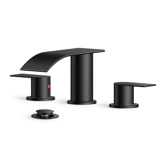 FORIOUS Waterfall Bathroom Faucets ,8 Inch Widespread with Metal Pop-up Drain