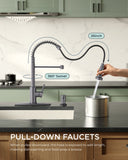 FORIOUS Kitchen Faucet with Pull Down Sprayer 1 or 3 Hole for Farmhouse with soap dispenser，led light