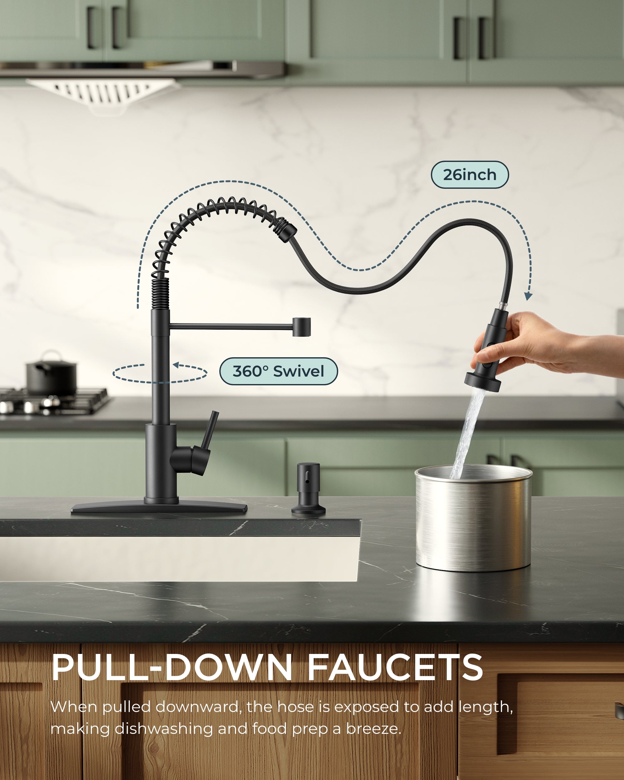 FORIOUS Kitchen Faucet with Pull Down Sprayer, Stainless Steel Commercial Single Handle Classic Spring Pull Out Kitchen Sink Faucet for Pot Filler, Farmhouse Camper Bar Laundry Room