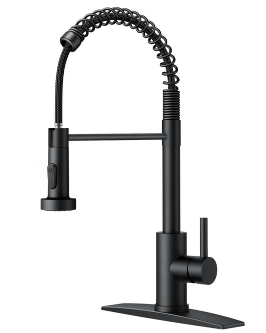 FORIOUS Kitchen Faucet with Pull Down Sprayer, Stainless Steel Commercial Single Handle Classic Spring Pull Out Kitchen Sink Faucet for Pot Filler, Farmhouse Camper Bar Laundry Room