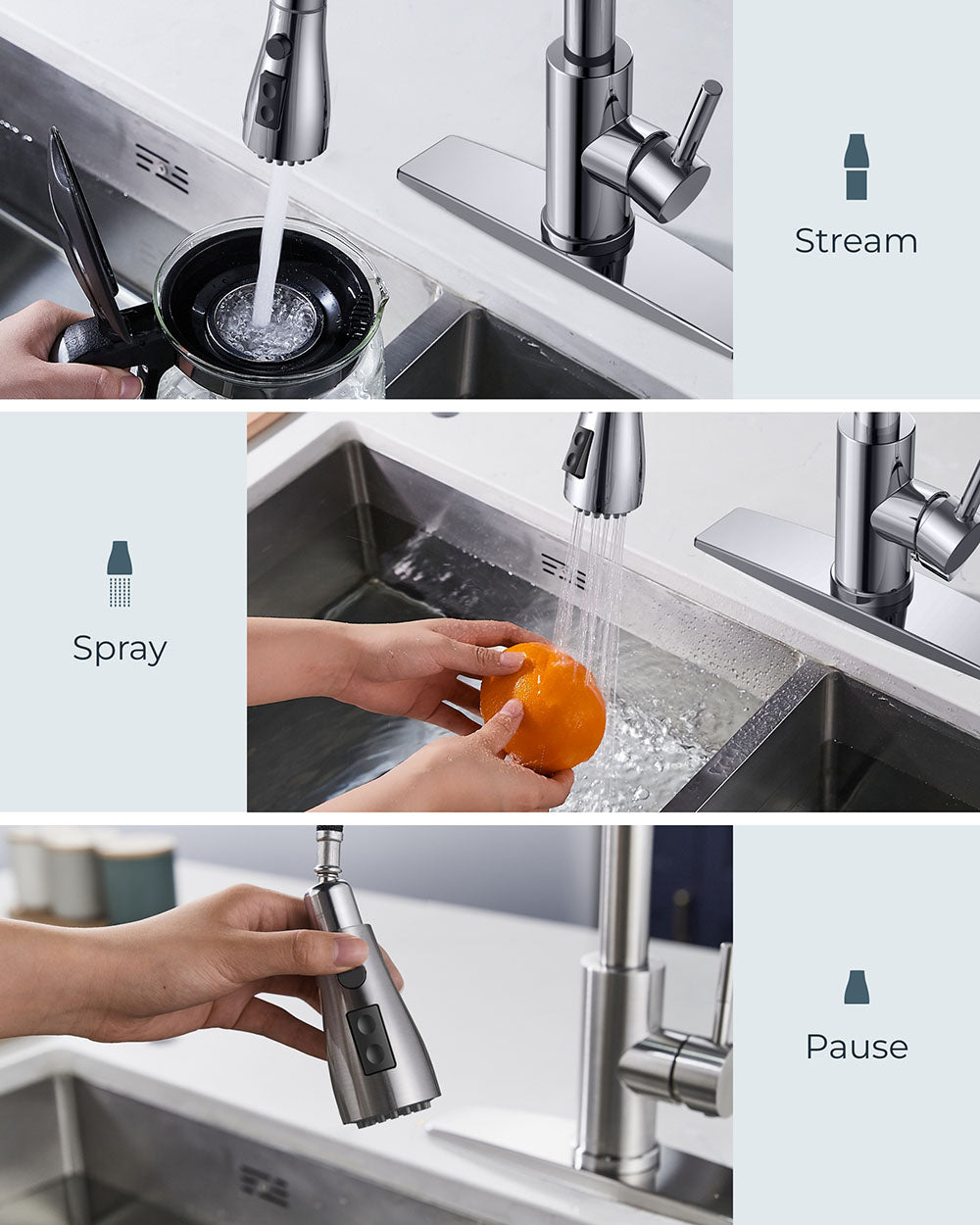 WEWE Touchless Kitchen Faucet With Pull Down Sprayer – Single Handle Kitchen Faucets Smart Motion Sensor Stainless Steel Brushed Nickel Sink Faucet